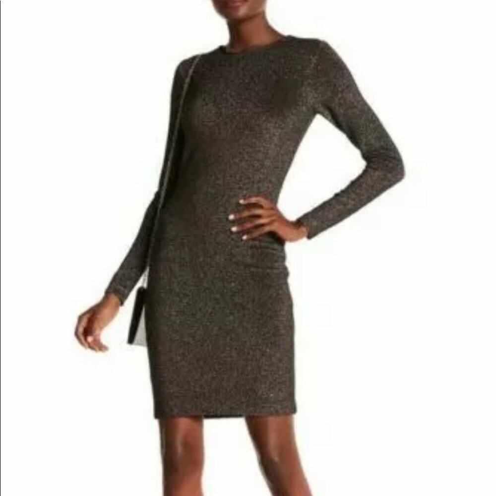 Ted Baker Dafney Long Sleeve Bodycon Dress in Black Shimmer Size 3/8 Medium